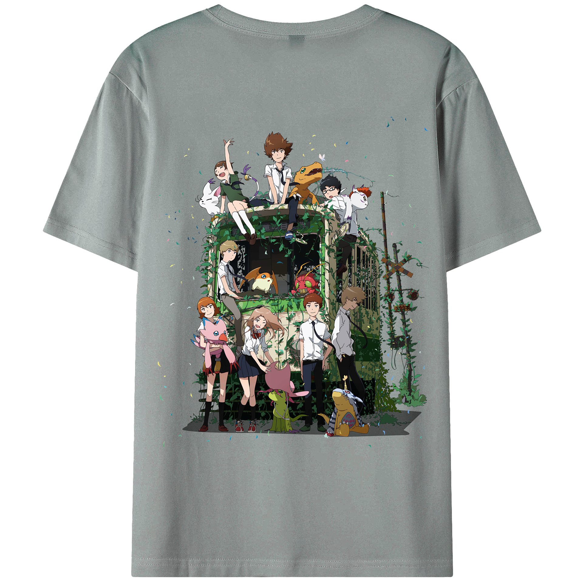 （画像用） Digimon デジタルモンスター/デジモン 綿100％ メンズ半袖Tシャツ（バックプリント） 通気性